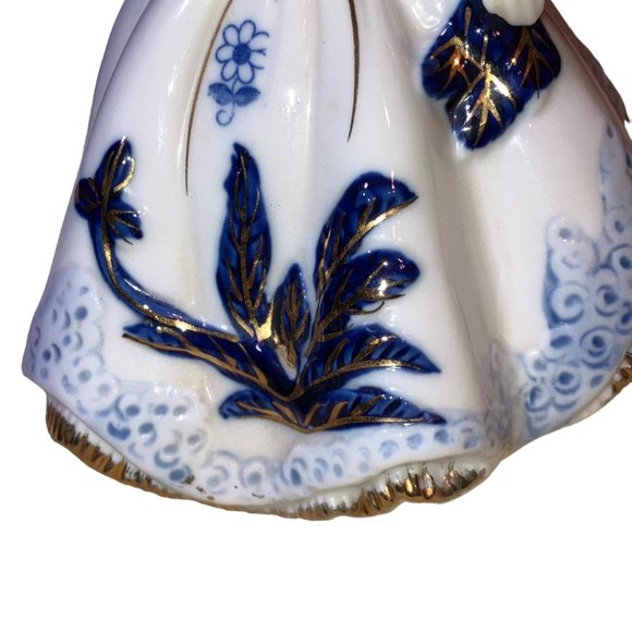 Girl Figurine Blue White Dress Gold Colored Accents - Picture 11 of 15
